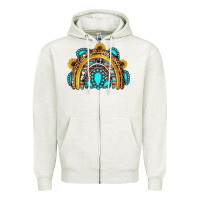 Oatmeal Heather western gemstones sunflowers rainbow Zipper Hoodie - OliviaCreatesArt
