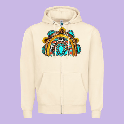 Western Gemstones Sunflowers Rainbow Zipper Hoodie Designed By Oliviacreatesart