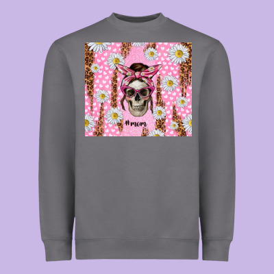 Skull Mom Pink Glitter With Daisy Heavyweight Sweatshirt Designed By Tumblerdesignbyshophia