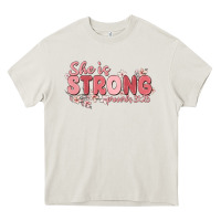 Cream she is strong proverbs 31 25 Heavy Core Tee - MaliasSmallBusiness