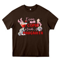 Chocolate Brown even cupid need a margarita Heavy Core Tee - MaliasSmallBusiness