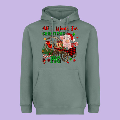 All I Want For Christmas Is A Pig Heavyweight Hoodie Designed By Fadigitalartstudio