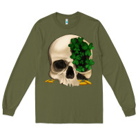 Army Green St patrick's day Skull with clovers Long Sleeve Tee - Jasminsmagicworld