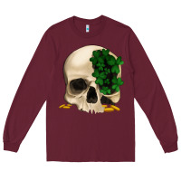 Burgundy St patrick's day Skull with clovers Long Sleeve Tee - Jasminsmagicworld