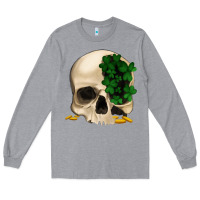 Heather Grey St patrick's day Skull with clovers Long Sleeve Tee - Jasminsmagicworld
