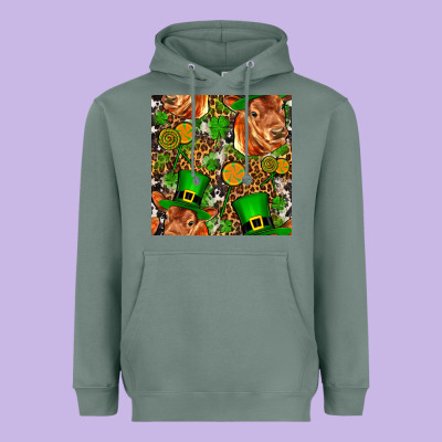 St Patricks  Cow With Candy Heavyweight Hoodie Designed By Fadigitalartstudio