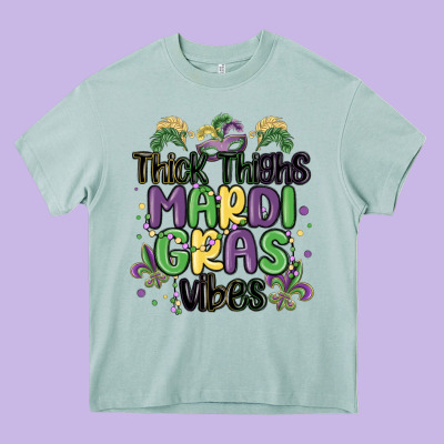 Thick Thighs Mardi Gras Vibes Heavy Core Tee Designed By Maliassmallbusiness