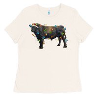 Bone christmas black angus bull with christmas lights Ladies Tee - RanaPortraitStore
