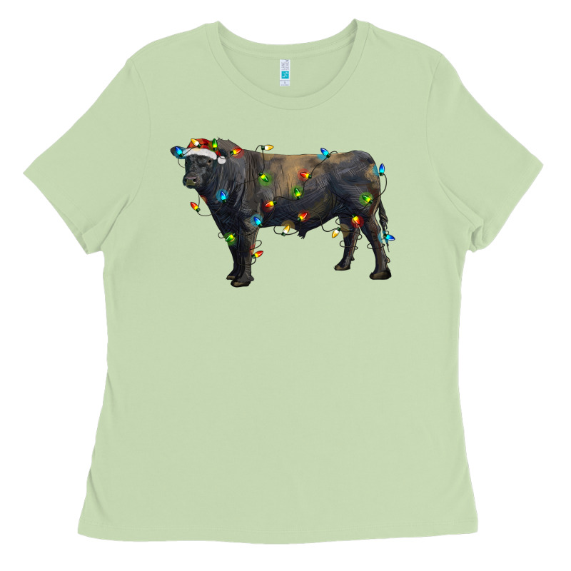 Christmas Black Angus Bull With Christmas Lights Ladies Tee by RanaPortraitStore | Teevron