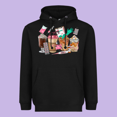 Nurse Coffee Cups Heavyweight Hoodie Designed By Fadigitalartstudio