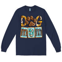 Navy Dog Mom with Paw Long Sleeve Tee - texasbilliewilder