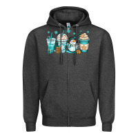 Charcoal Heather winter coffee cups Zipper Hoodie - OliviaCreatesArt