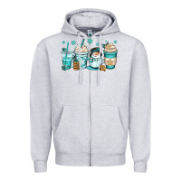 Heather Grey winter coffee cups Zipper Hoodie - OliviaCreatesArt