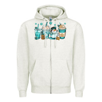 Oatmeal Heather winter coffee cups Zipper Hoodie - OliviaCreatesArt