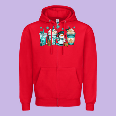 Winter Coffee Cups Zipper Hoodie Designed By Oliviacreatesart