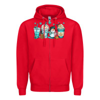 Red winter coffee cups Zipper Hoodie - OliviaCreatesArt