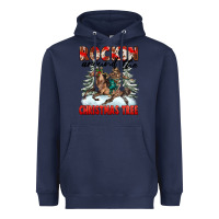 Navy Rockin Around The Christmas Tree Rodeo Heavyweight Hoodie - FaDigitalArtStudio