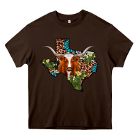Chocolate Brown longhorn texas map Heavy Core Tee - AdoDesignShop