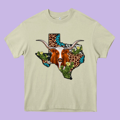 Longhorn Texas Map Heavy Core Tee Designed By Adodesignshop