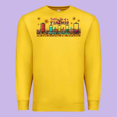 Battery Life Of A Teacher Libbey Glass Premium Sweatshirt Designed By Bundleandbundleshop