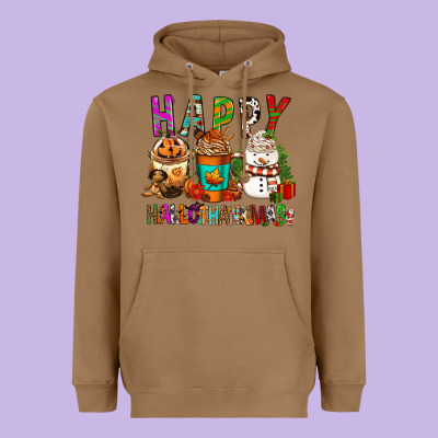 Happy Hallothankmas Coffee Cups Heavyweight Hoodie Designed By Fadigitalartstudio