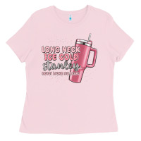 Bubblegum Pink long neck ice cold stanley never broke my heart Ladies Tee - MaliasSmallBusiness