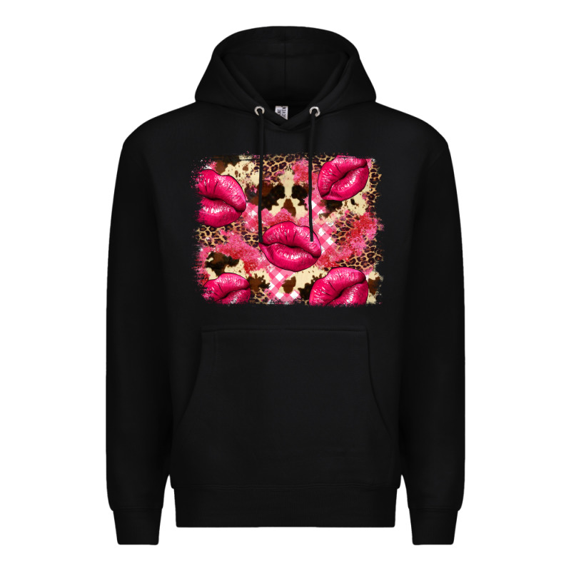 Valentine's Day Pink Plaid Red Glitter Cowhide Premium Hoodie by FaDigitalArtStudio | Teevron