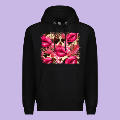 Valentine's Day Pink Plaid Red Glitter Cowhide Premium Hoodie Designed By Fadigitalartstudio