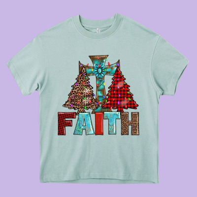 Cross And Christmas Trees Heavy Core Tee Designed By Adodesignshop