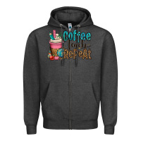 Charcoal Heather coffee teach repeat Zipper Hoodie - OliviaCreatesArt