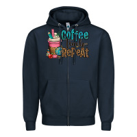 Navy coffee teach repeat Zipper Hoodie - OliviaCreatesArt