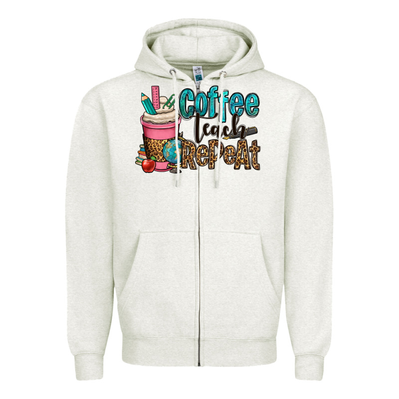 Coffee Teach Repeat Zipper Hoodie by OliviaCreatesArt | Teevron