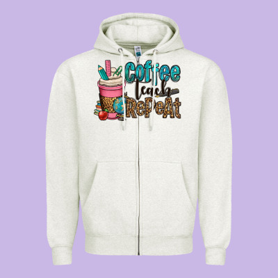 Coffee Teach Repeat Zipper Hoodie Designed By Oliviacreatesart