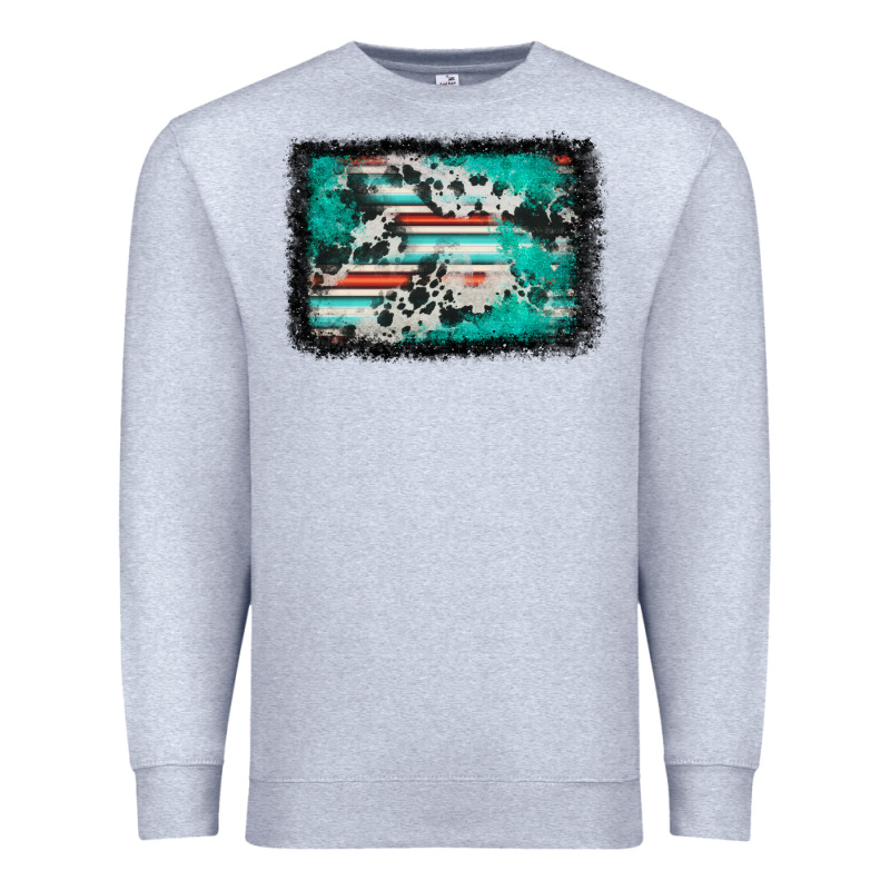 Western Serape Cowhide Turquoise Glitter Premium Sweatshirt by FaDigitalArtStudio | Teevron