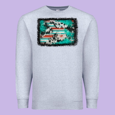 Western Serape Cowhide Turquoise Glitter Premium Sweatshirt Designed By Fadigitalartstudio
