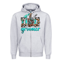 Heather Grey western dog groomer Zipper Hoodie - OliviaCreatesArt