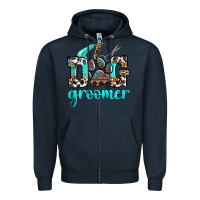 Navy western dog groomer Zipper Hoodie - OliviaCreatesArt