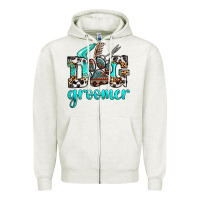 Oatmeal Heather western dog groomer Zipper Hoodie - OliviaCreatesArt