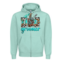 Seafoam western dog groomer Zipper Hoodie - OliviaCreatesArt
