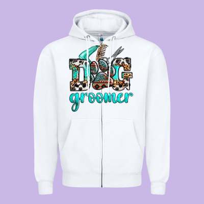 Western Dog Groomer Zipper Hoodie Designed By Oliviacreatesart