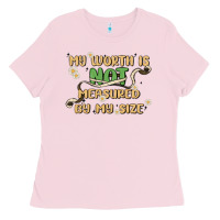 Bubblegum Pink my worth is not defined by my size Ladies Tee - MaliasSmallBusiness