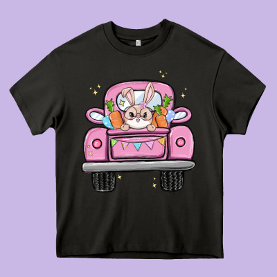 Easter Bunny And Truck Heavy Core Tee Designed By Maliassmallbusiness