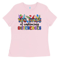 Bubblegum Pink 100 days of embracing differences Ladies Tee - MaliasSmallBusiness