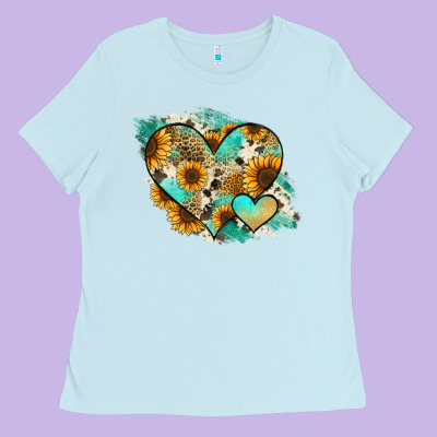 Leopard Sunflower Cowhide Glitter Heart Ladies Tee Designed By Jasminsmagicworld