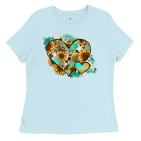 Baby Blue Leopard Sunflower Cowhide Glitter Heart Ladies Tee - Jasminsmagicworld
