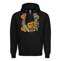Black western leopard cowhide sunflowers horseshoe Zipper Hoodie - OliviaCreatesArt