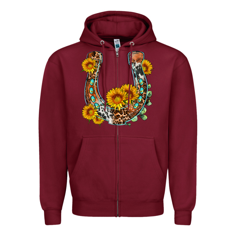 Western Leopard Cowhide Sunflowers Horseshoe Zipper Hoodie by OliviaCreatesArt | Teevron