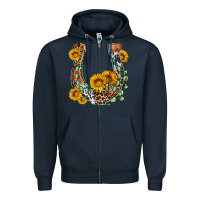 Navy western leopard cowhide sunflowers horseshoe Zipper Hoodie - OliviaCreatesArt