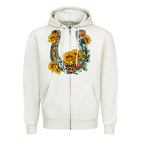 Oatmeal Heather western leopard cowhide sunflowers horseshoe Zipper Hoodie - OliviaCreatesArt