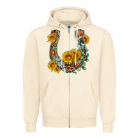 Sandshell western leopard cowhide sunflowers horseshoe Zipper Hoodie - OliviaCreatesArt